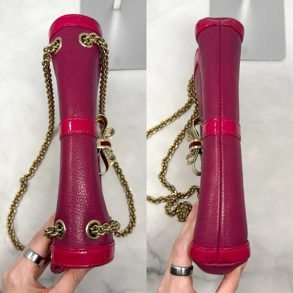 Christian Louboutin Sweet Charity Metal Bow Leather Purse Bag Pink Designer Glam - Picture 7 of 16